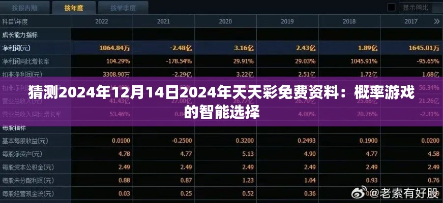 猜测2024年12月14日2024年天天彩免费资料：概率游戏的智能选择