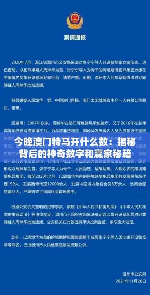 今晚澳门特马开什么数：揭秘背后的神奇数字和赢家秘籍