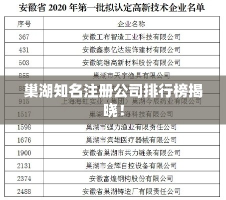 巢湖知名注册公司排行榜揭晓！